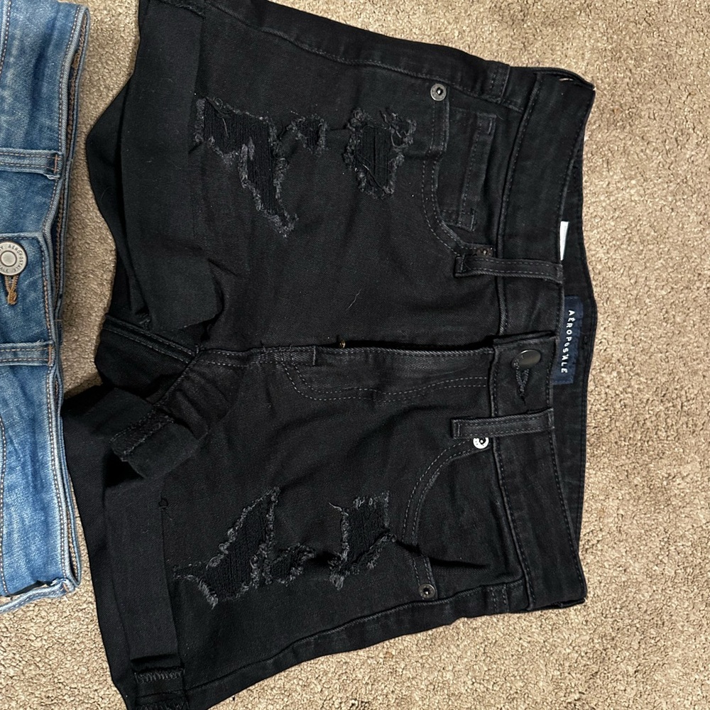 Aeropostale Black Jean Shorts Distressed Denim